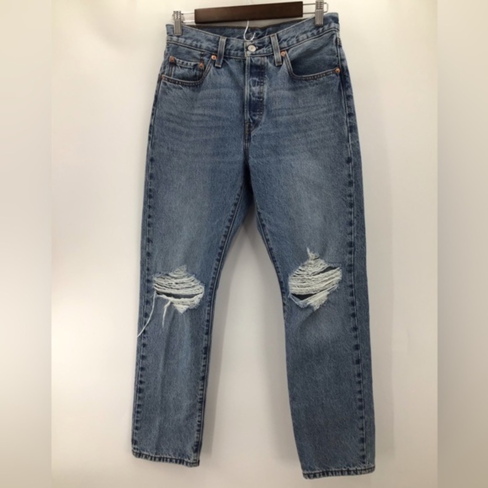 Levi's 501 Woman’s Straight Leg Blue Ripped Jeans